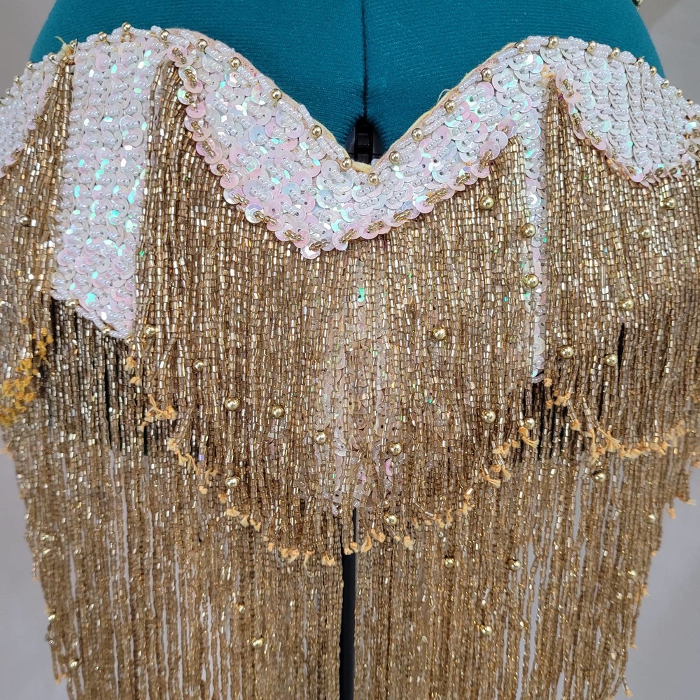 Vintage Gold / Cream Fringe Showgirl Set - Picture 10 of 12